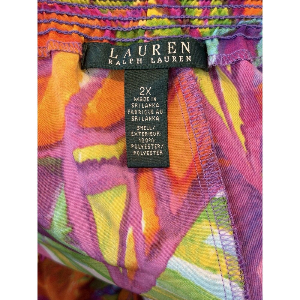 Ralph Lauren 2X Colorful Floral Tropical Palazzo Pants Elastic Waist Draw String - Picture 5 of 5